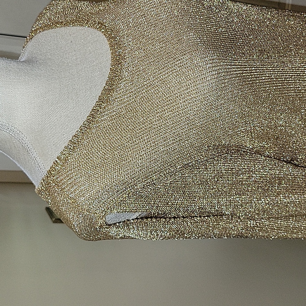 Chico's gold metallic pullover sweater crew neck cold shoulder 3/4 sleeve L EUC… - Picture 2 of 8